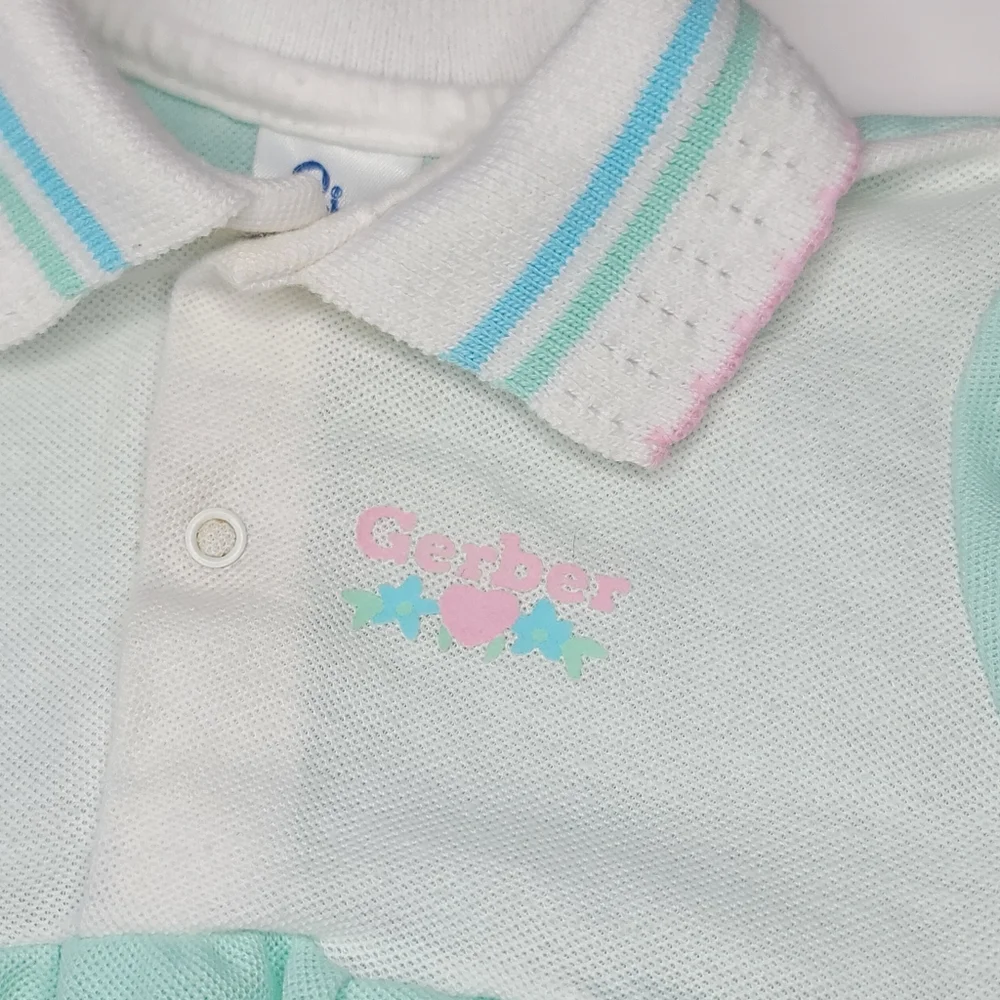 Vintage Gerber Baby Polo Romper Mint Size 12 Months